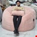 بین بگ الیافی گردتک نفره سایز ۱۴۰ با پارچه خز سوپرسافت رنگ صورتی