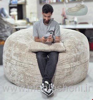  بین بگ دونفره الیافی گرد سایز ۱۶۰ با پارچه تدی مبلی کرم رنگ
