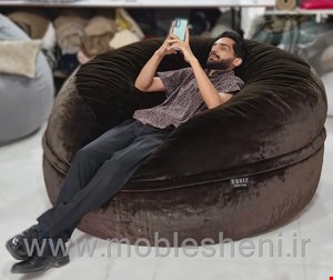 بین بگ الیافی گرد یک نفره سایز ۱۴۰ با پارچه خز سوپرسافت رنگ قهوه ای تیره
