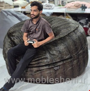 بین بگ الیافی گرد یک نفره سایز ۱۴۰ با پارچه خز پوست سموری