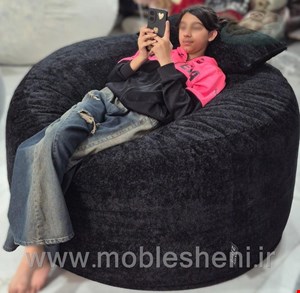 بین بگ الیافی گرد سایز ۱۲۰ با پارچه تدی مبلی مشکی 
