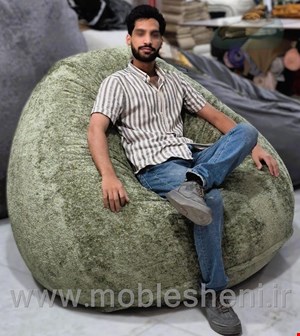 بین بگ الیافی مدل گلابی سایز ۱۳۰با پارچه تدی مبلی سبز پسته ای