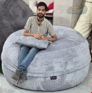 بین بگ دونفره الیافی گرد سایز ۱۶۰ با پارچه سایا رنگ دلفینی 