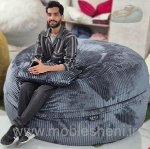 بین بگ دونفره الیافی گرد سایز ۱۶۰ با پارچه سایا آبی روشن 