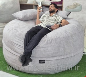 بین بگ دونفره الیافی گرد سایز ۱۶۰ با پارچه تدی مبلی طوسی روشن