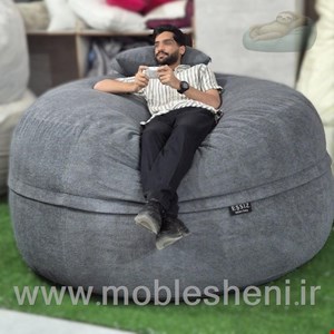 بین بگ دونفره الیافی گرد سایز ۱۶۰ با پارچه تدی مبلی طوسی