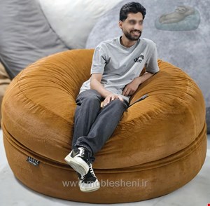 بین بگ الیافی گرد تک نفره سایز ۱۴۰ با پارچه خز سوپرسافت رنگ مسی