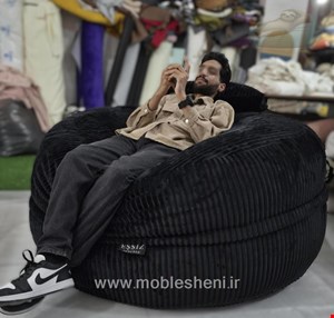 بین بگ یک نفره الیافی قطر ۱۴۰ الیافی با پارچه مخمل سایا کبریتی مشکی رنگ برند اشسیز