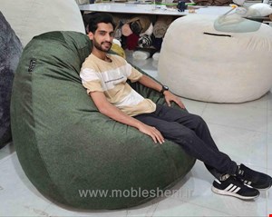 بین بگ الیافی مدل گلابی سایز ۱۳۰ با پارچه مخمل مبلی سبز