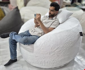 بین بگ الیافی گرد سایز ۱۲۰ با پارچه تدی رنگ سفید