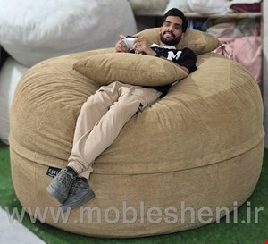 بین بگ دونفره الیافی گرد سایز ۱۶۰ با پارچه تدی مبلی نسکافه ای