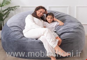 مبل شنی گرد بزرگ یونولیتی باروکش مخمل طوسی 