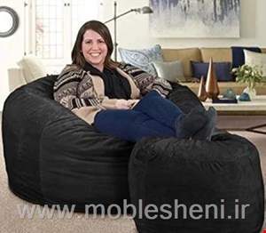 مبل شنی گرد مخمل مشکی بزرگ پاف دار 