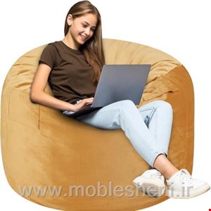 مبل شنی گرد باپارچه مخمل خردلی 