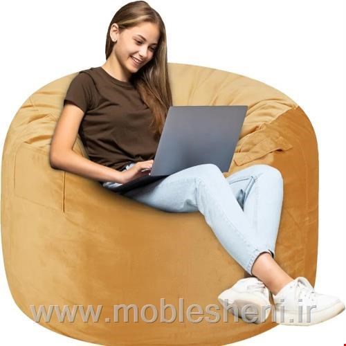 مبل شنی گرد باپارچه مخمل خردلی 