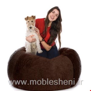 مبل راحتی شنی استوانه‌ای با پارچه‌ی خز قهوه‌ای 