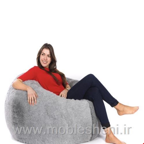 بین بگ تک‌نفره گرد باروکش خز طوسی 