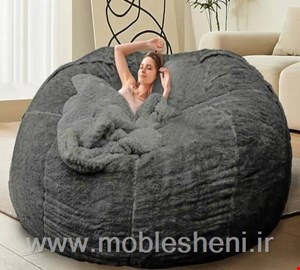 خرید بین بگ (مبل شنی)گرد، با روکش خز خرگوشی طوسی تیره 