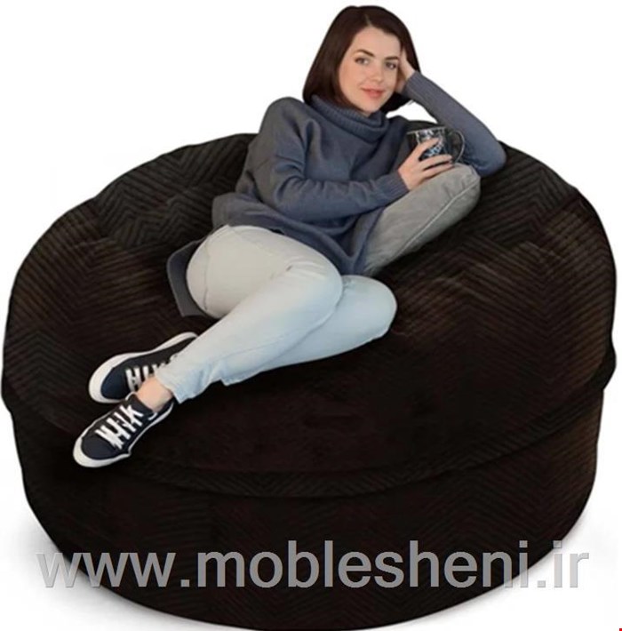 مبل شنی تک‌نفره گرد پارچه مخمل ضخیم مشکی 