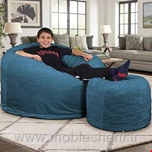 مبل شنی، بین بگ بزرگ مخمل آبی به همراه پاف 
