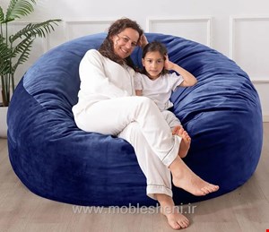 مبل شنی مخملی بزرگ دونفره آبی کاربنی