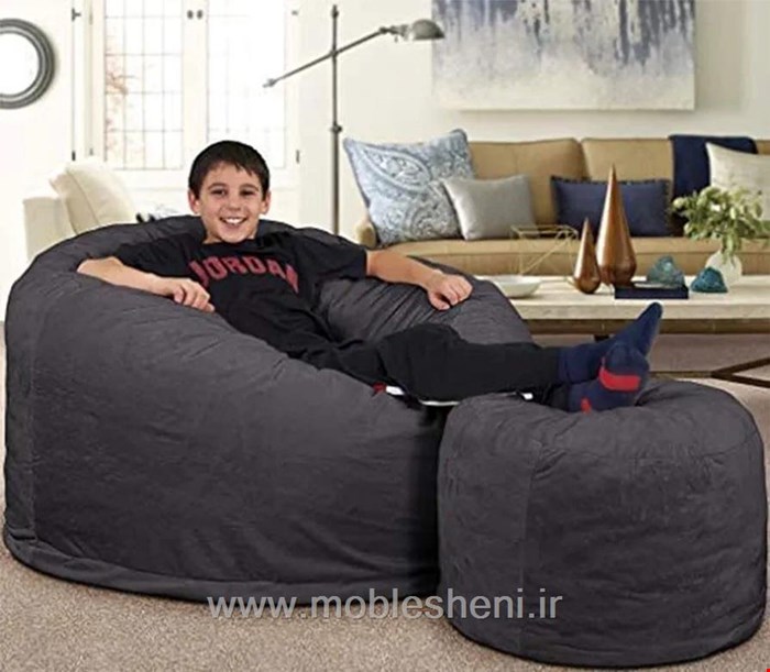 صندلی شنی الیافی. بین بگ تکنفره متوسط با پاف زیر پا