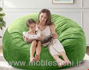 بین بگ دونفره گرد باپارچه مخمل سبز 