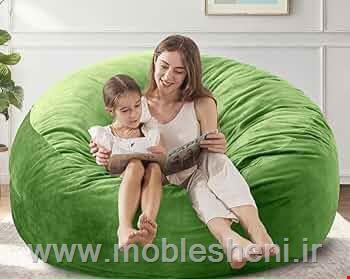 بین بگ دونفره گرد باپارچه مخمل سبز 