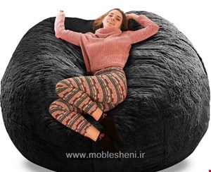 مبل شنی مدل استوانه باروکش خز مشکی بزرگ 