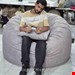 بین بگ الیافی گرد یک نفره سایز ۱۳۰ با پارچه مخمل مبلی رنگ طوسی روشن