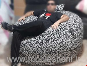 مبل راحتی، بین بگ تکنفره با روکش خز پلنگی سفيد و مشکی 