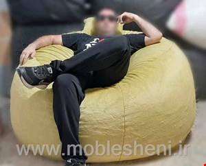 مبل شنی یا همان بین بگ، باروکش خز سوپرسافت زیتونی 
