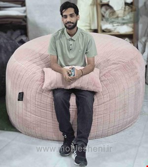 بین بگ دونفره الیافی گرد سایز ۱۶۰ با پارچه خز سوپرسافت رنگ صورتی