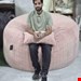 بین بگ دونفره الیافی گرد سایز ۱۶۰ با پارچه خز سوپرسافت رنگ صورتی