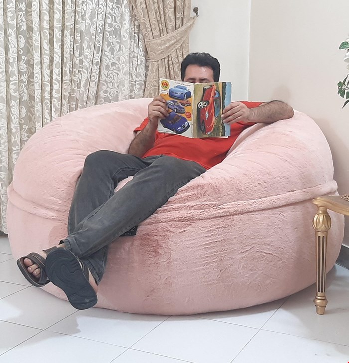 مبل شنی استوانه‌ای بزرگ باروکش خز ترک‌ قطر۱۴۰درارتفاع۸۰